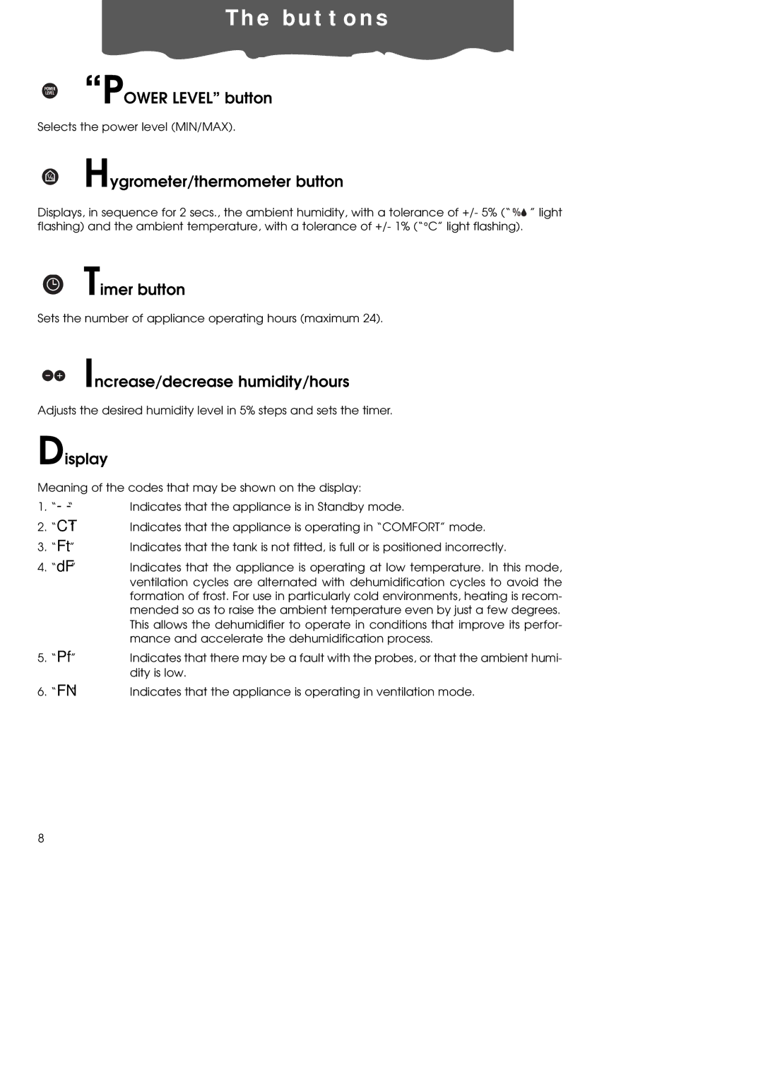 DeLonghi DEC180E manual E b u t t o n s 