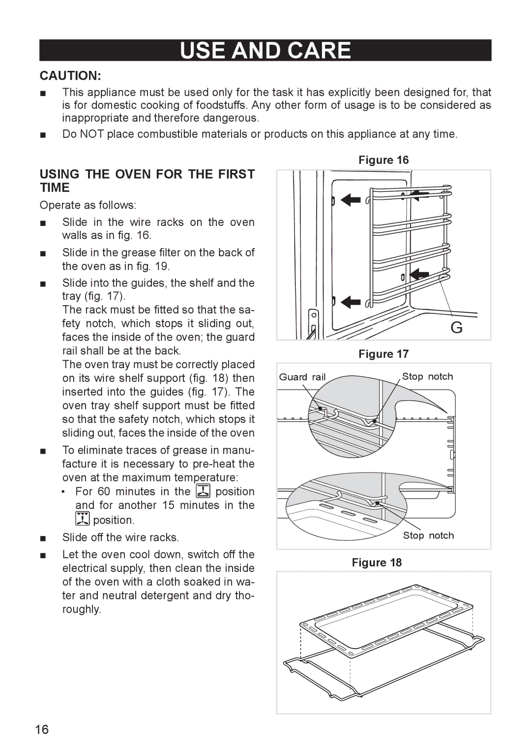 DeLonghi DEF905E manual USE and Care, Using the Oven for the First Time 