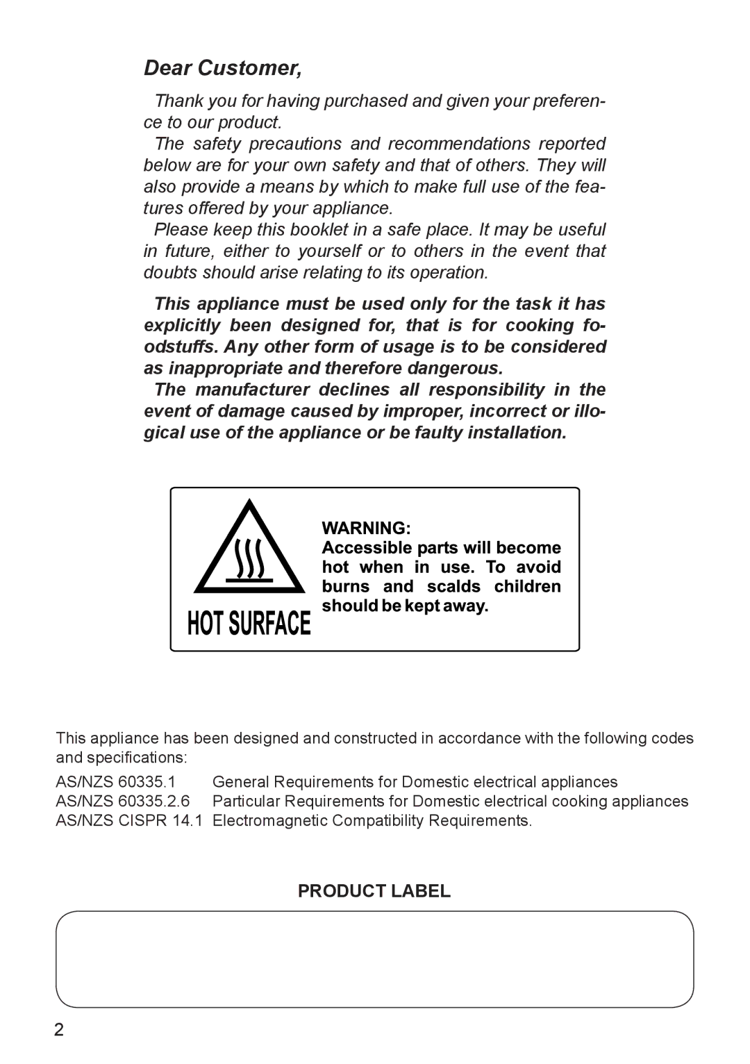 DeLonghi DEF905E manual Dear Customer, Product Label 