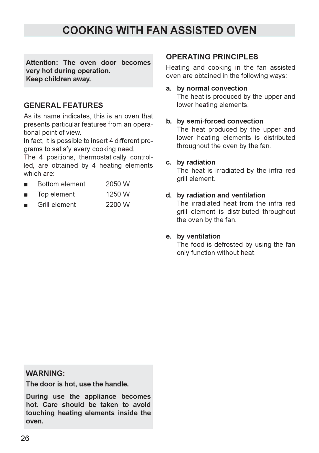 DeLonghi DEF905E manual Cooking with FAN Assisted Oven, General Features, Operating Principles 