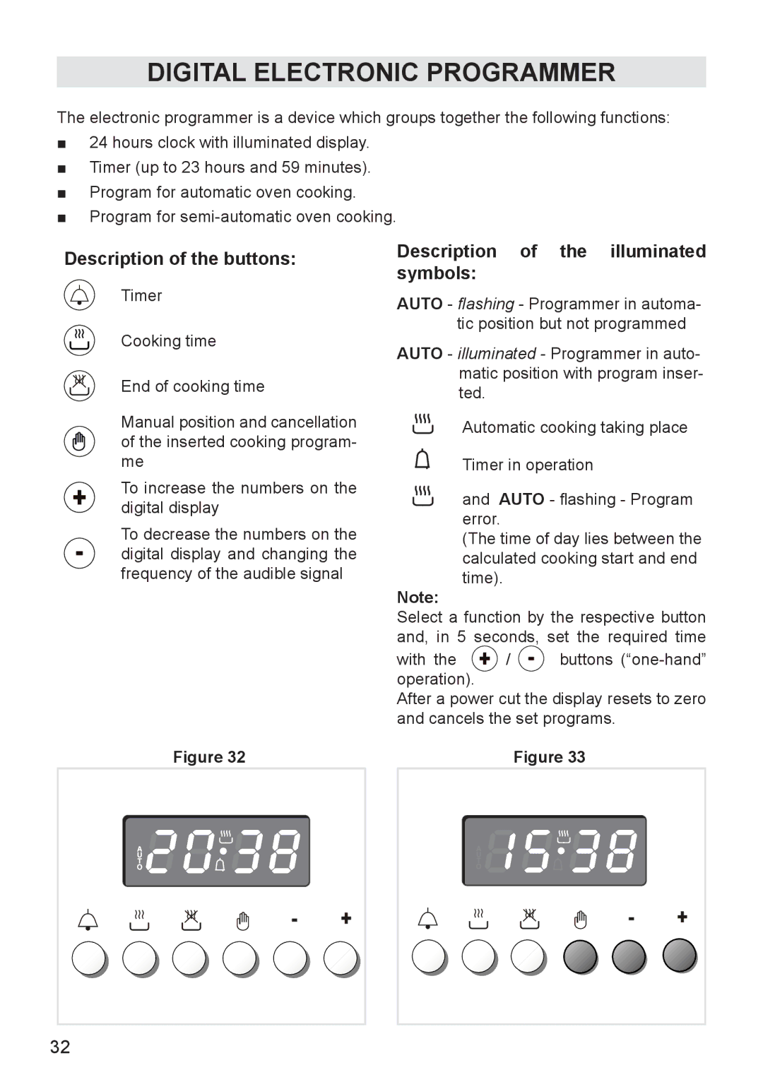 DeLonghi DEF905E manual Digital Electronic Programmer, Description of the buttons, Description of the illuminated symbols 