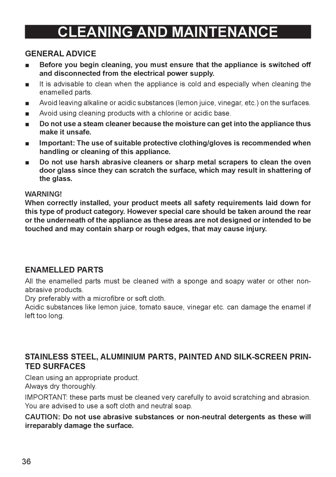 DeLonghi DEF905E manual General Advice, Enamelled Parts 