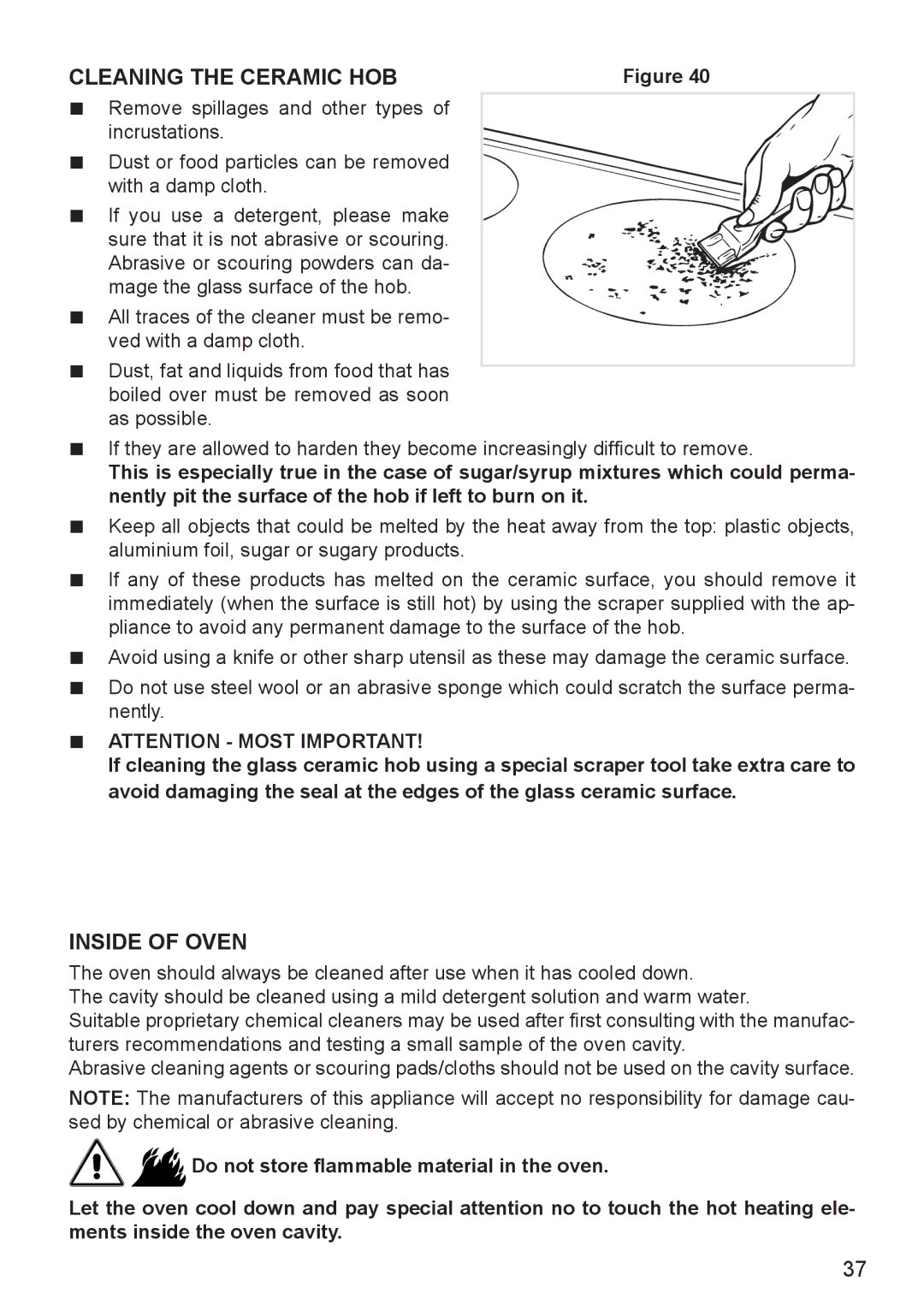 DeLonghi DEF905E manual Cleaning the Ceramic HOB, Inside of Oven 