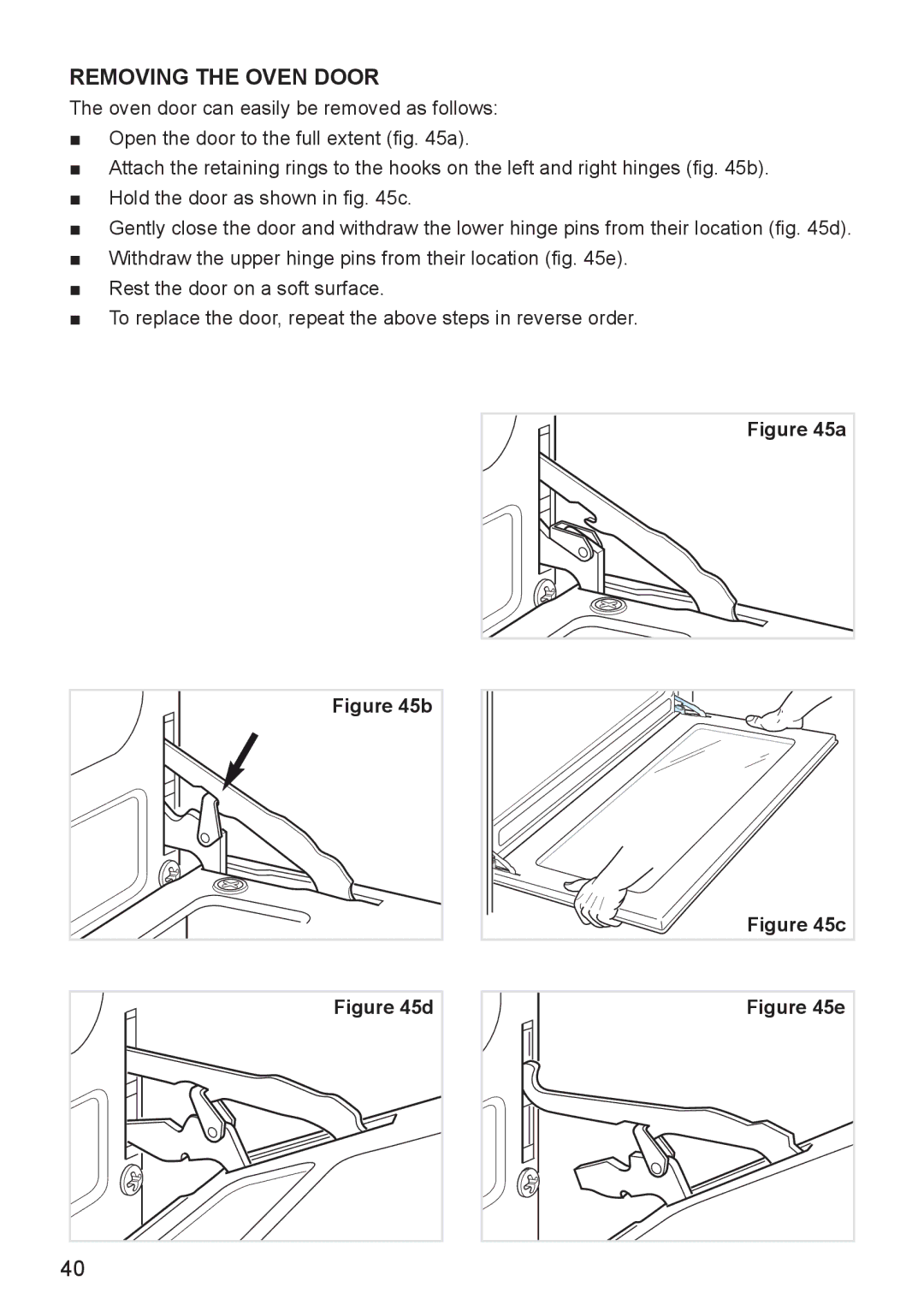 DeLonghi DEF905E manual Removing the Oven Door 