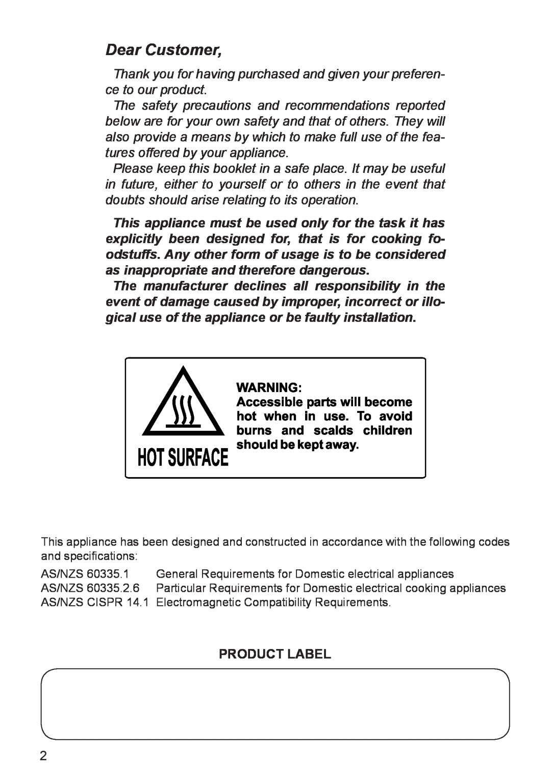DeLonghi DEF905E manual Dear Customer, Product Label 