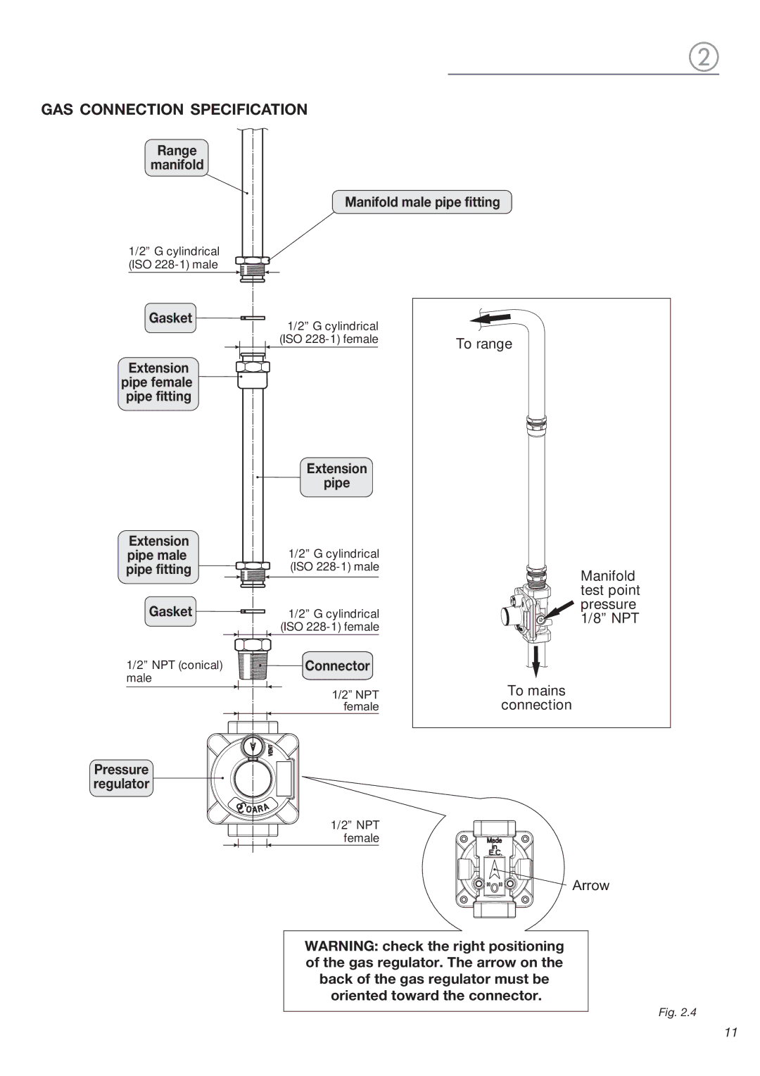 DeLonghi DEFSGG 24 SS installation instructions GAS Connection Specification, Extension, Connector 