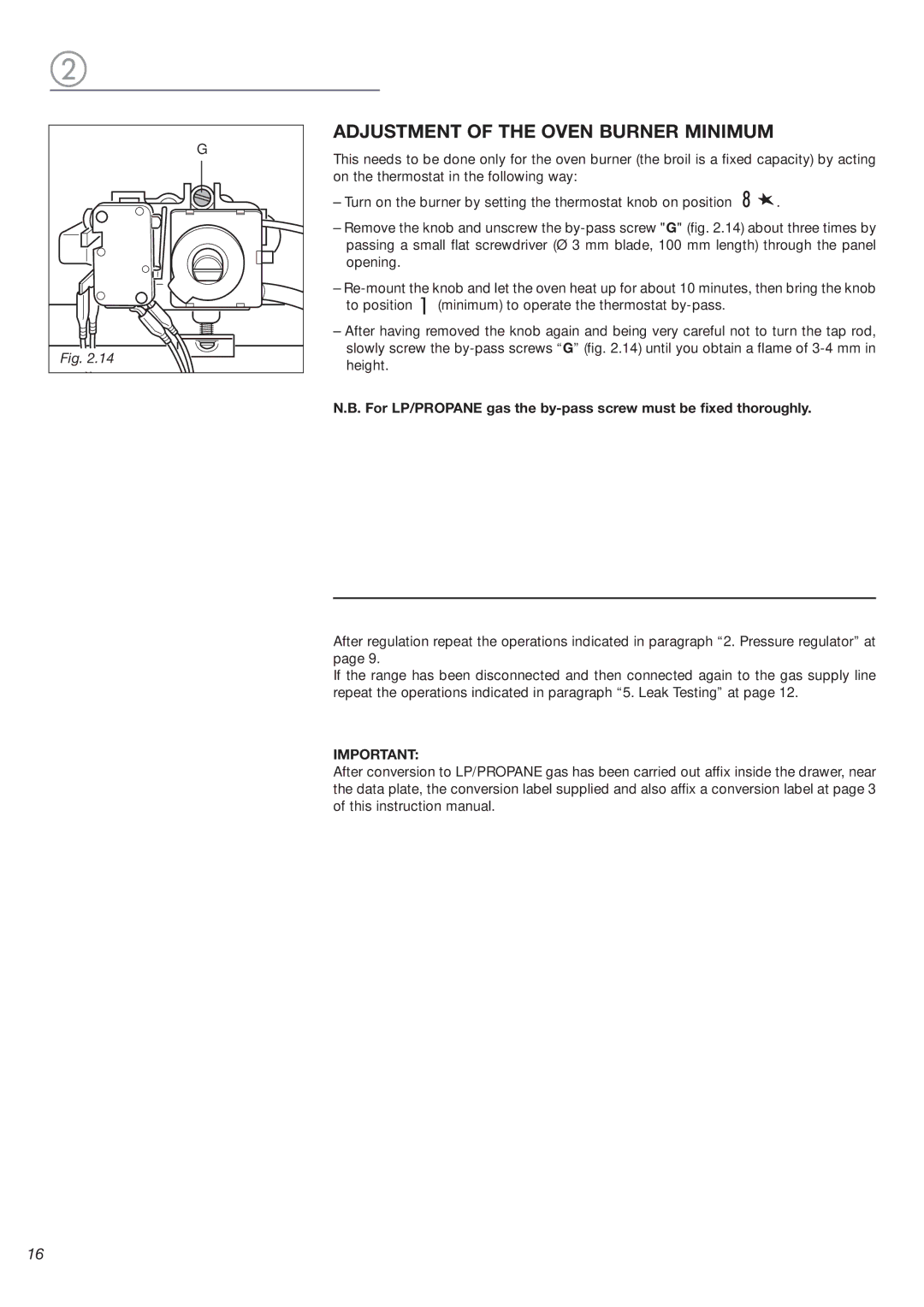 DeLonghi DEFSGG 24 SS installation instructions Adjustment of the Oven Burner Minimum 