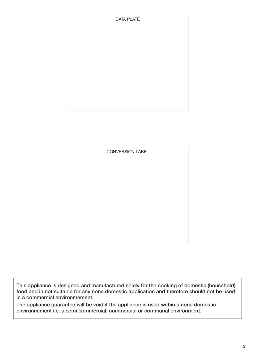 DeLonghi DEFSGG 24 SS installation instructions Data Plate Conversion Label 