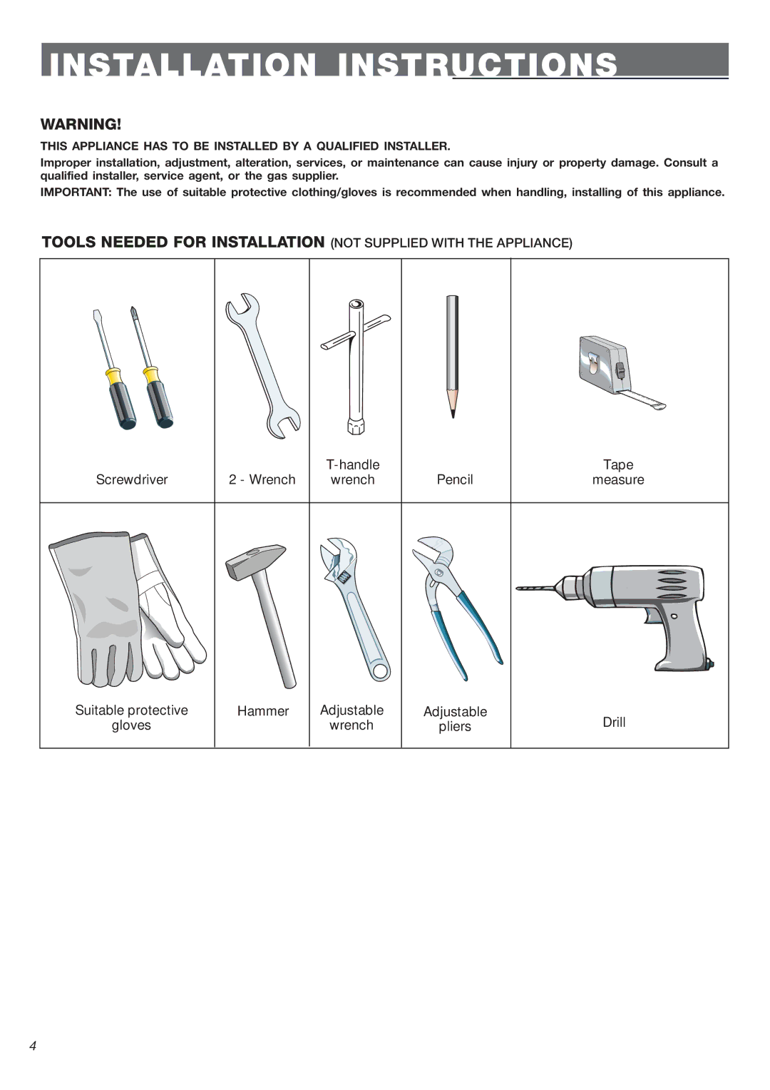 DeLonghi DEFSGG 24 SS installation instructions Installation Instructions 