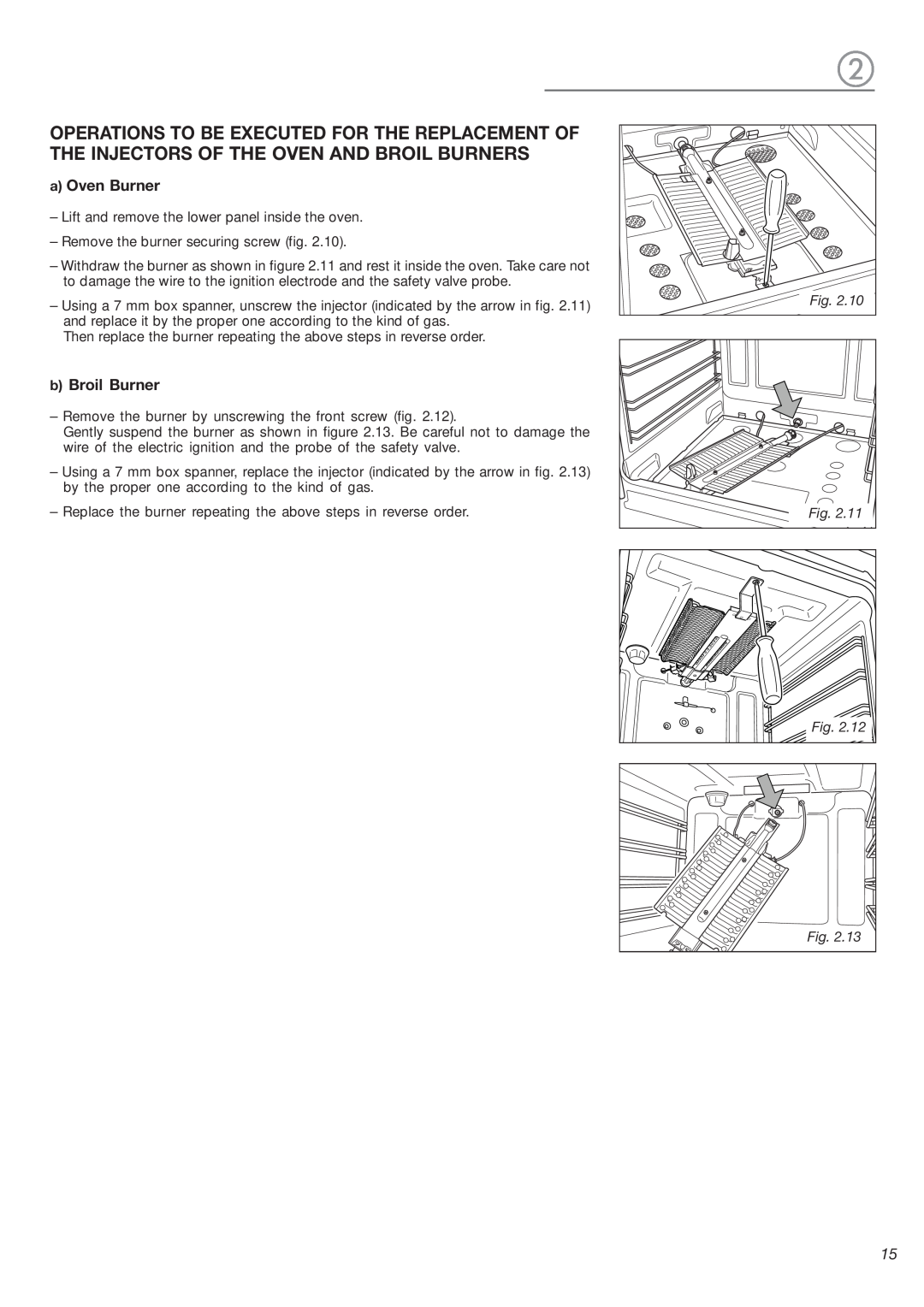 DeLonghi DEFSGG 24 SS installation instructions a Oven Burner, b Broil Burner 