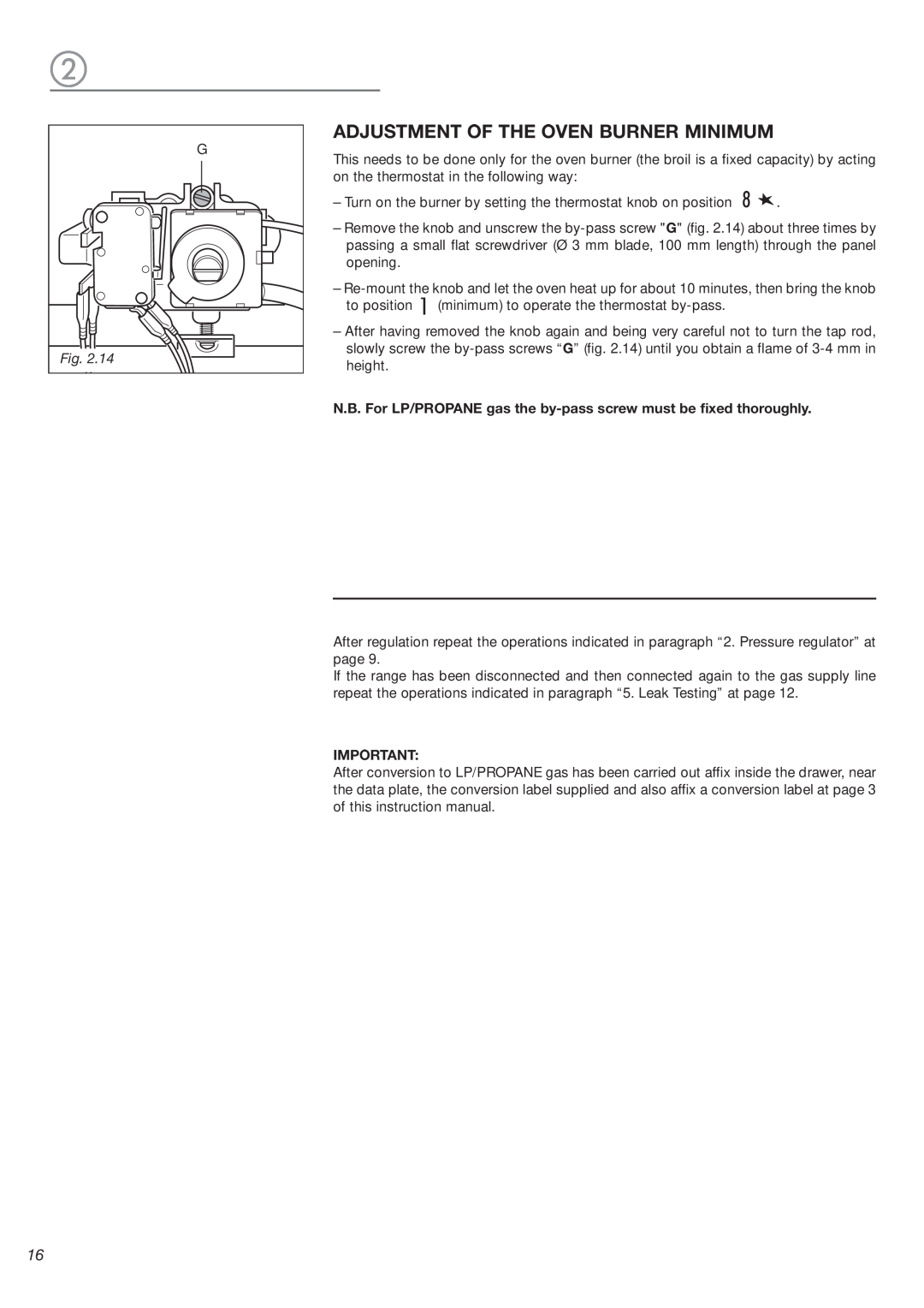 DeLonghi DEFSGG 24 SS installation instructions Adjustment Of The Oven Burner Minimum 