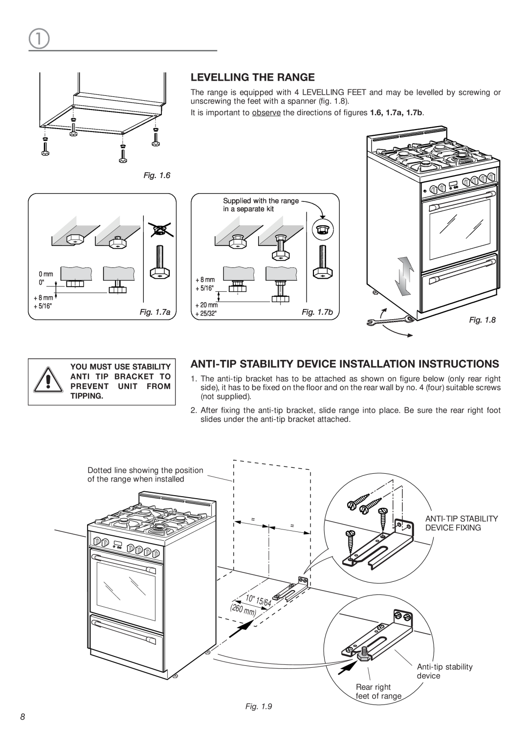 DeLonghi DEFSGG 24 SS Levelling The Range, Anti-Tip Stability Device Installation Instructions, = =, 7a 