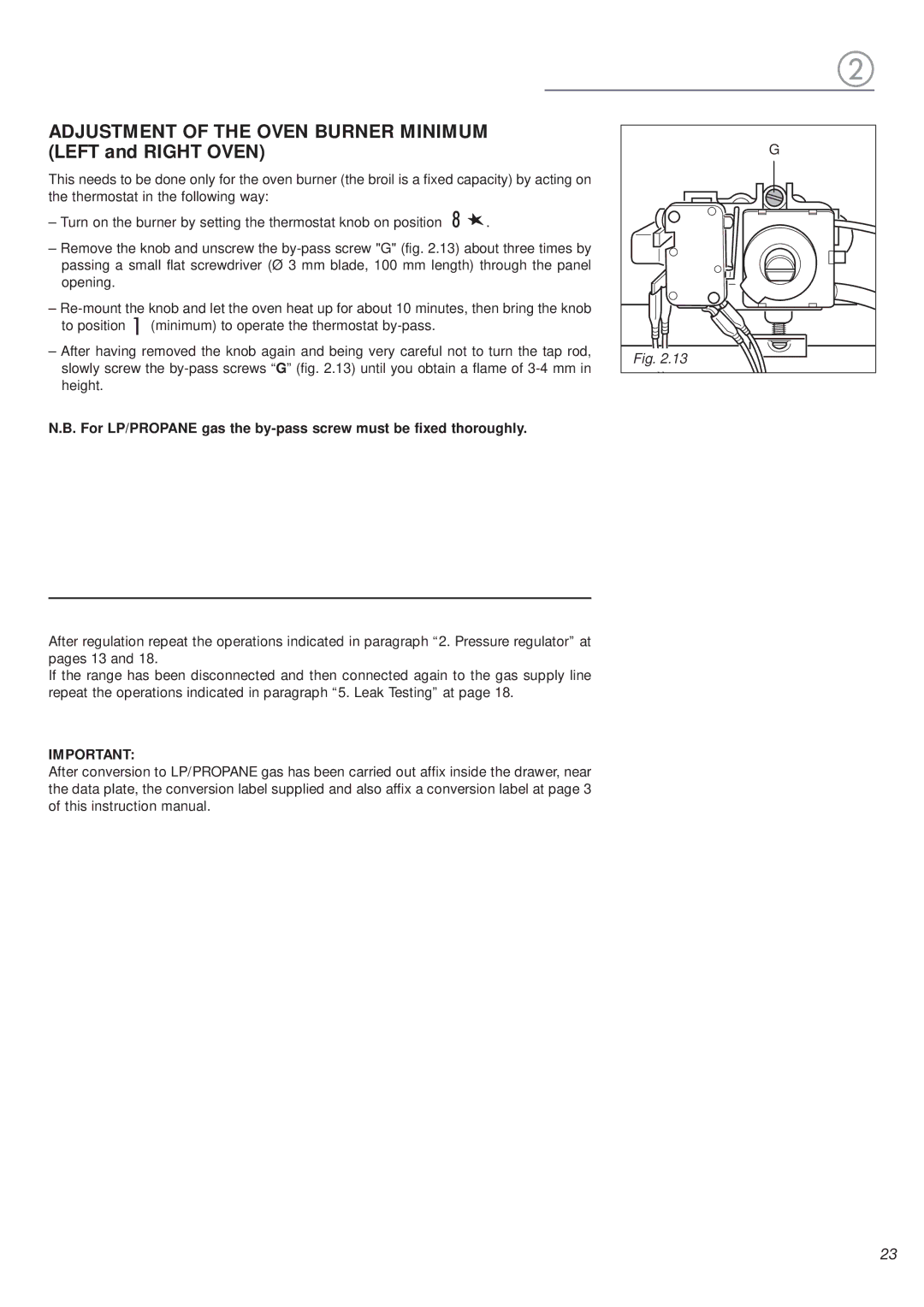 DeLonghi DEFSGG 36 warranty Adjustment of the Oven Burner Minimum Left and Right Oven 