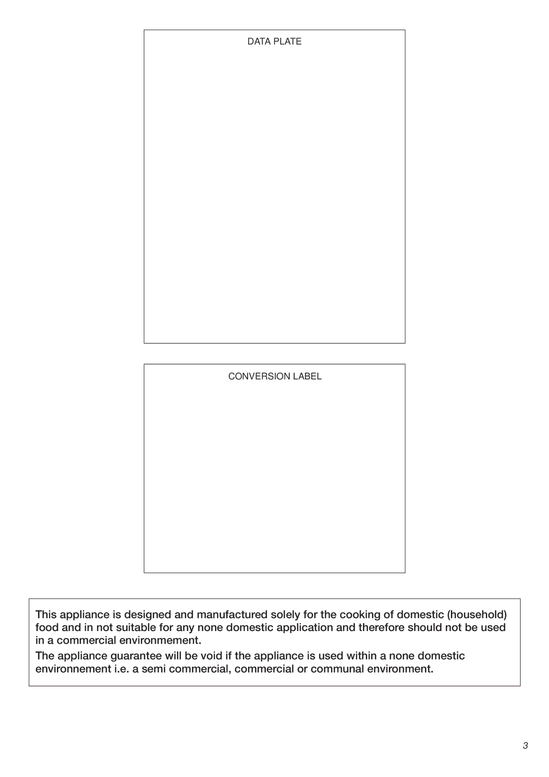 DeLonghi DEFSGG 36 warranty Data Plate Conversion Label 