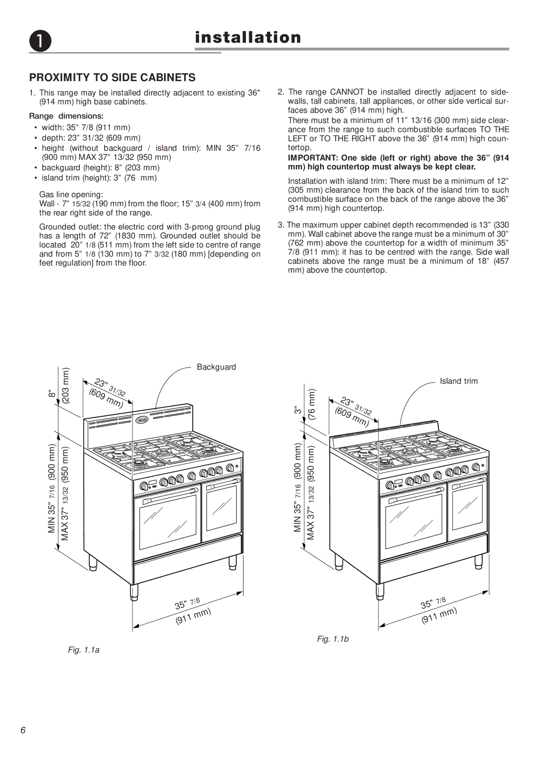 DeLonghi DEFSGG 36 warranty Installation, Proximity to Side Cabinets 