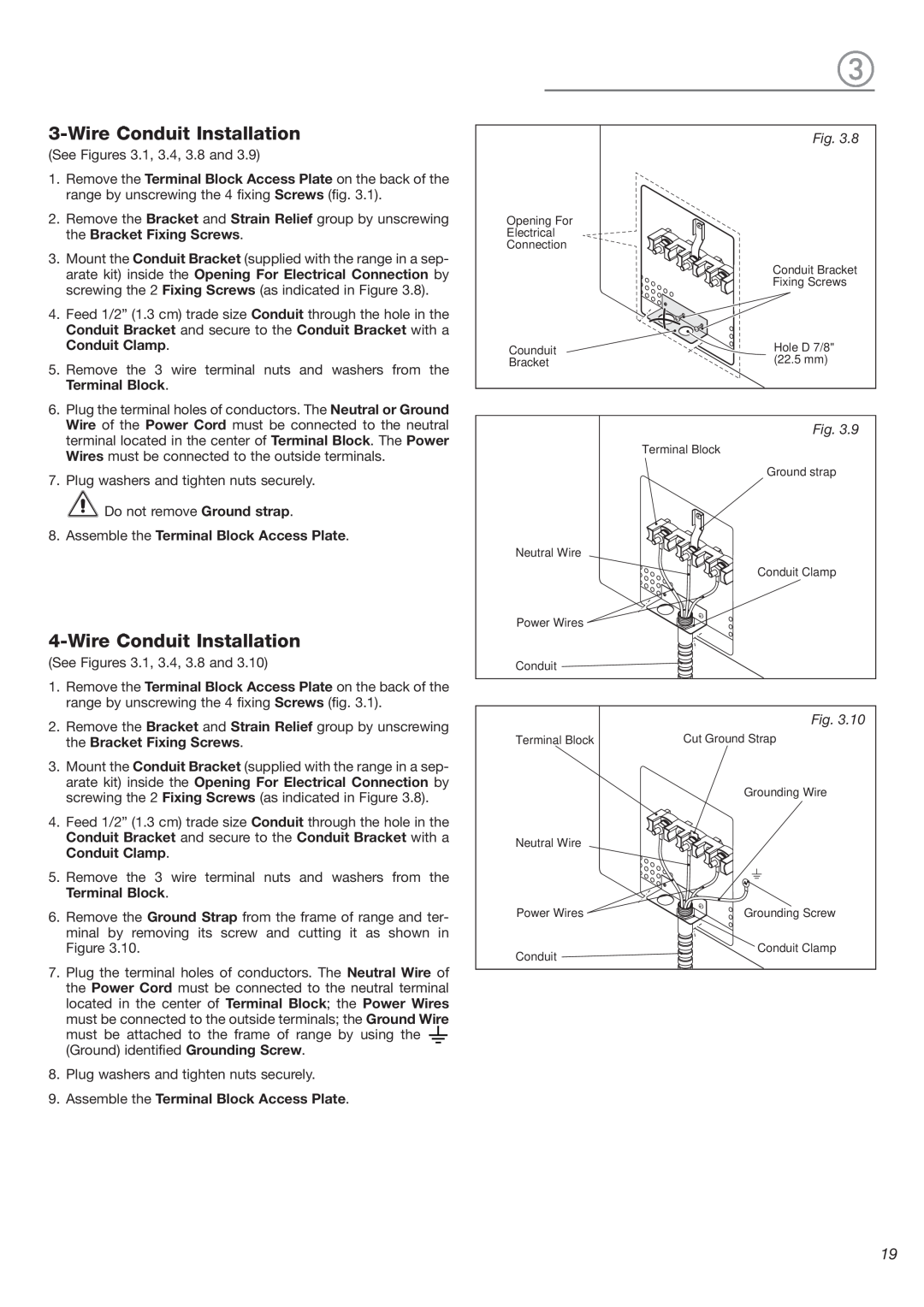 DeLonghi DEGESC24SS installation instructions Wire Conduit Installation, Assemble the Terminal Block Access Plate 