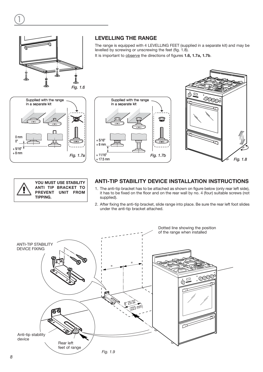 DeLonghi DEGESC24SS installation instructions Levelling The Range, Anti-Tip Stability Device Installation Instructions, 7b 