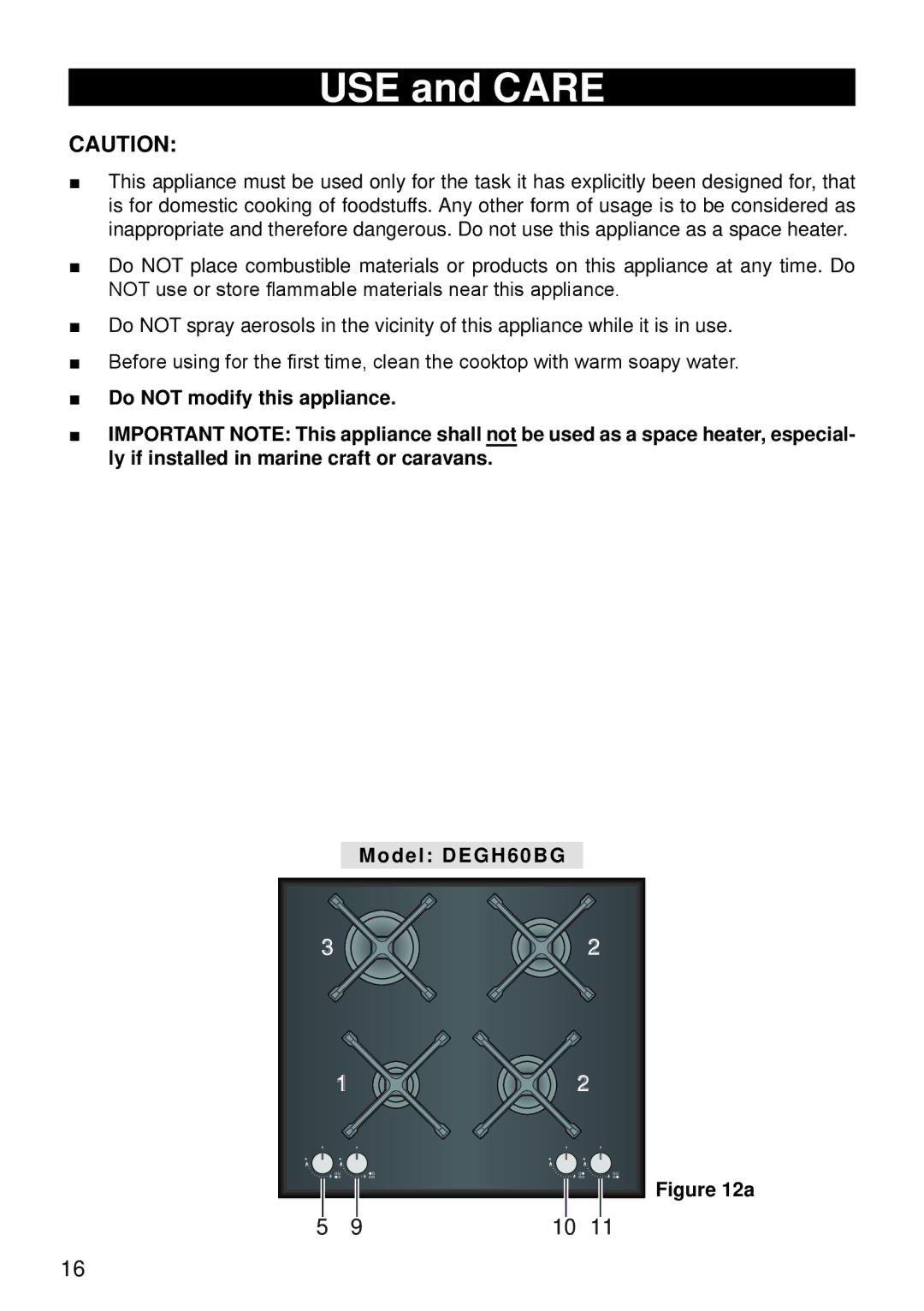 DeLonghi DEGH70BG, DEGH60BG, DEGH90BG manual USE and Care 