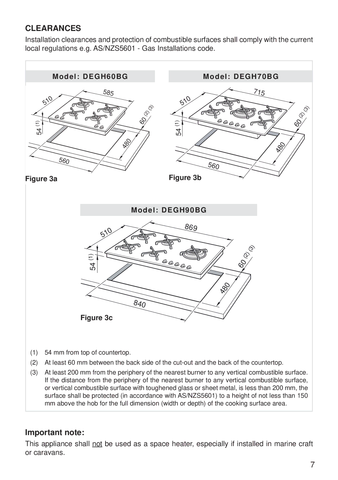 DeLonghi DEGH70BG, DEGH60BG, DEGH90BG manual 840, Clearances 