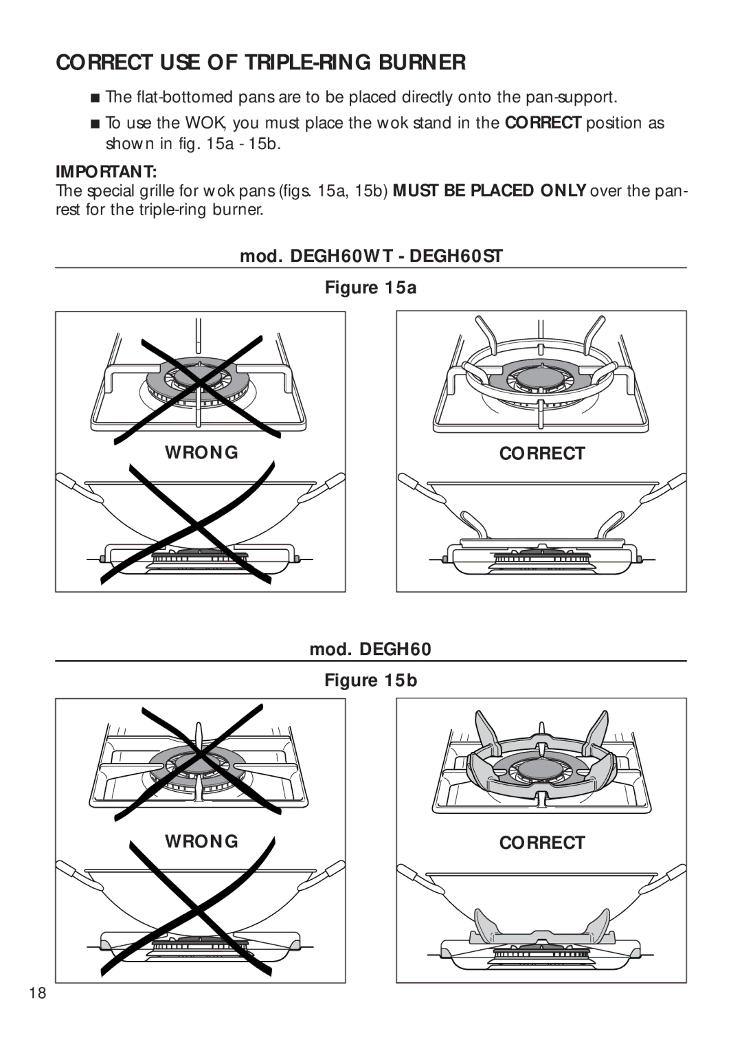 DeLonghi DEGH60WT, DEGH60ST manual Correct USE of TRIPLE-RING Burner 