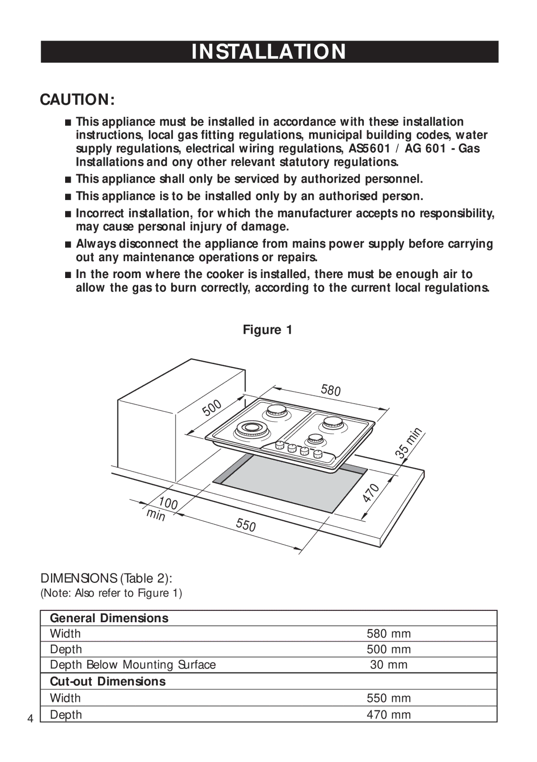 DeLonghi DEGH60WT, DEGH60ST manual Installation 