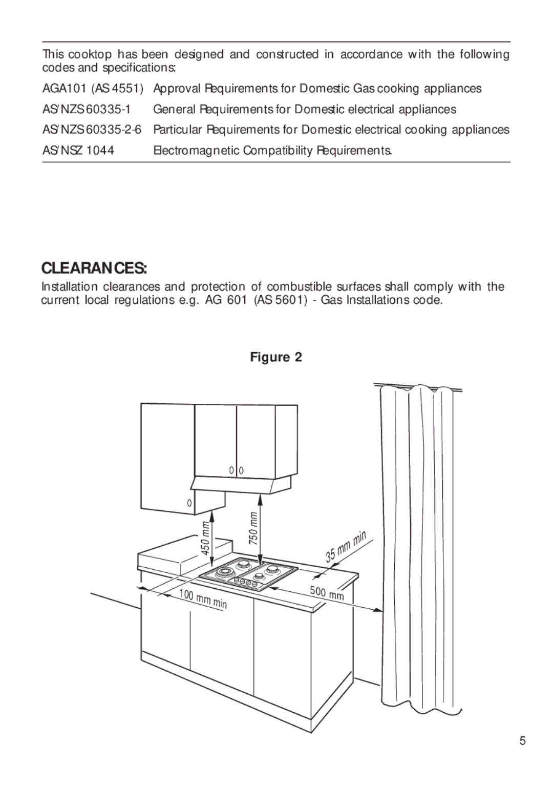 DeLonghi DEGH60ST, DEGH60WT manual Clearances, Min 