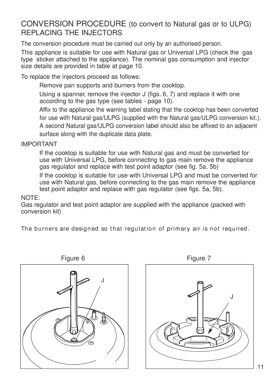 DeLonghi DEGH90WF manual Conversion Procedure to convert to Natural gas or to Ulpg 