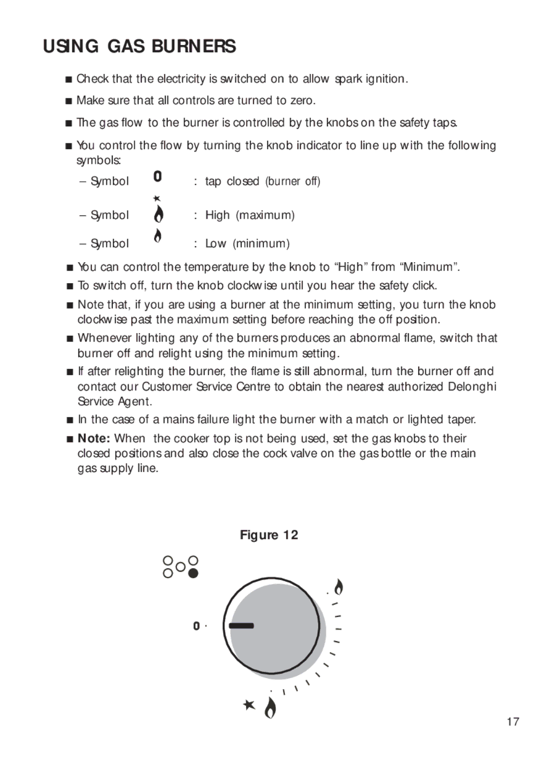 DeLonghi DEGH90WF manual Using GAS Burners 