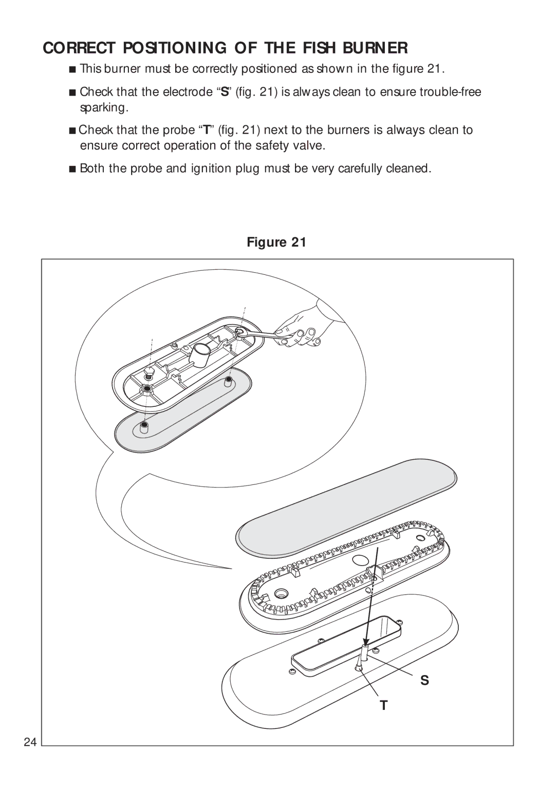 DeLonghi DEGH90WF manual Correct Positioning of the Fish Burner 