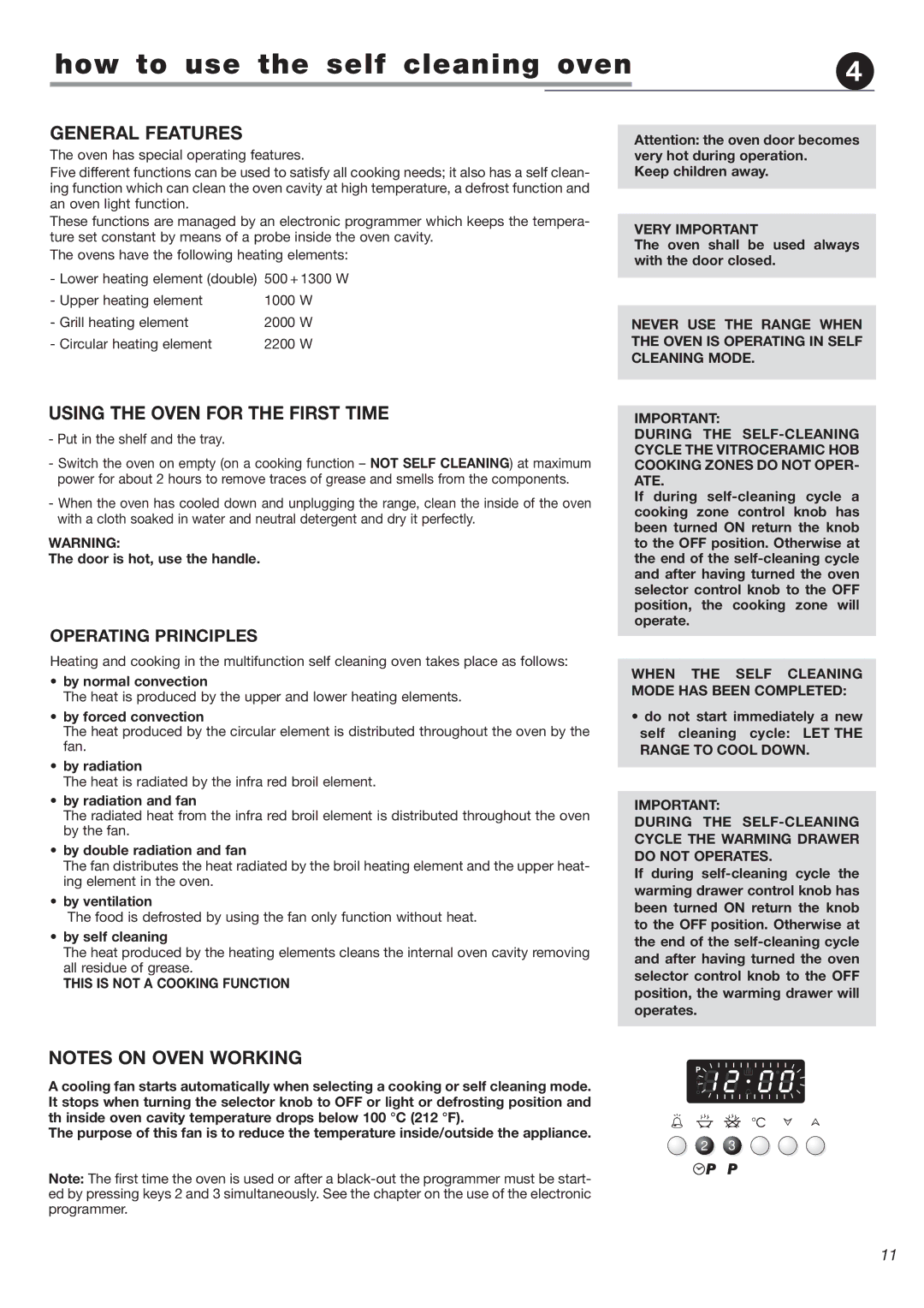 DeLonghi DEGLSC24SS warranty How to use the self cleaning oven, Using the Oven for the First Time 