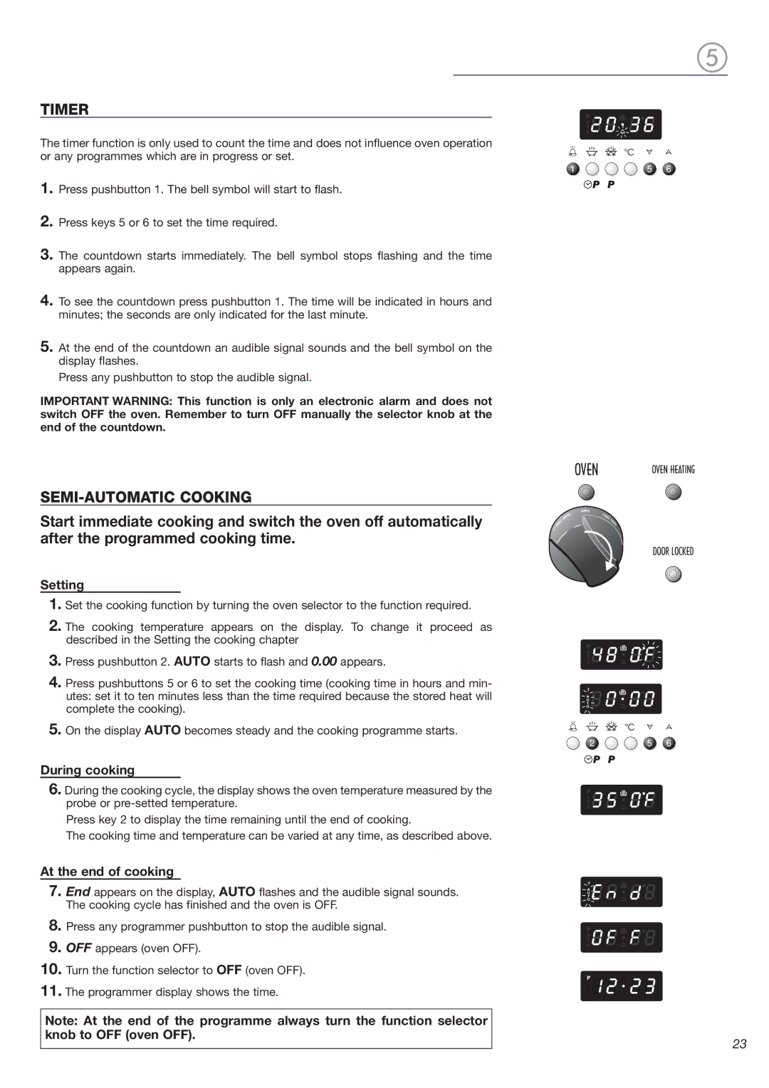 DeLonghi DEGLSC24SS warranty Timer, SEMI-AUTOMATIC Cooking, Setting, During cooking, At the end of cooking 