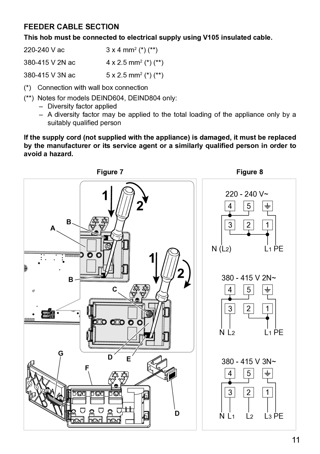 DeLonghi DEIND804, DEIND603, DEIND604 manual Feeder Cable Section 