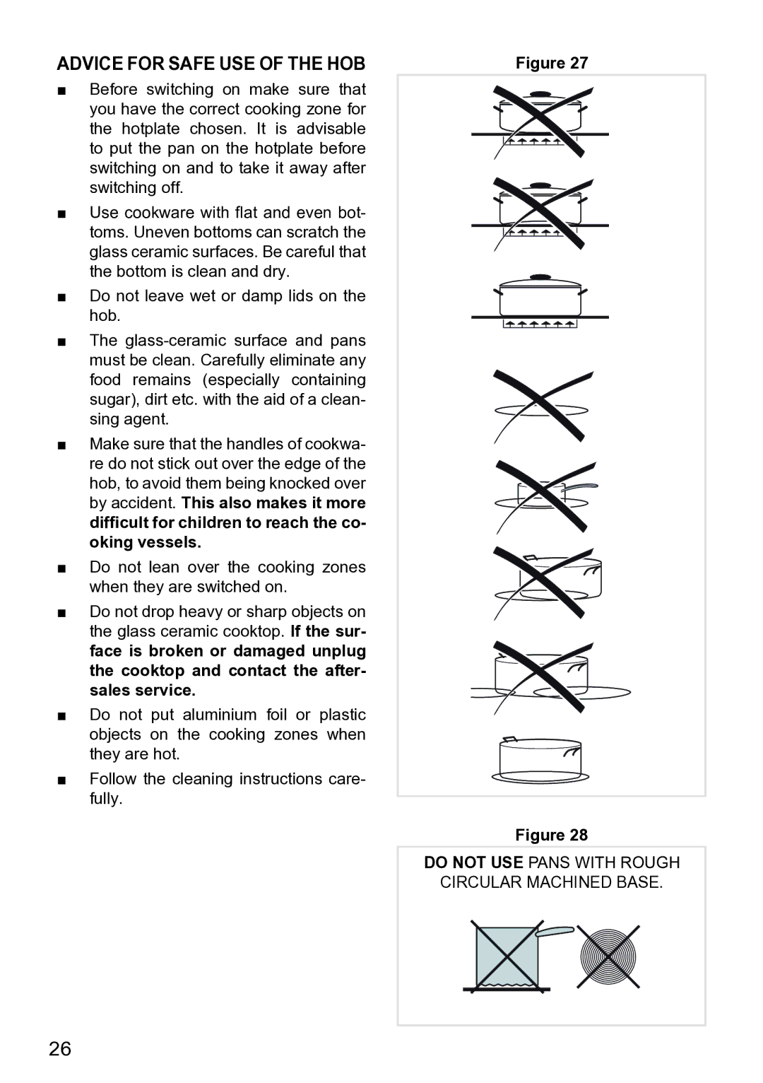 DeLonghi DEIND804, DEIND603, DEIND604 manual Advice for Safe USE of the HOB 