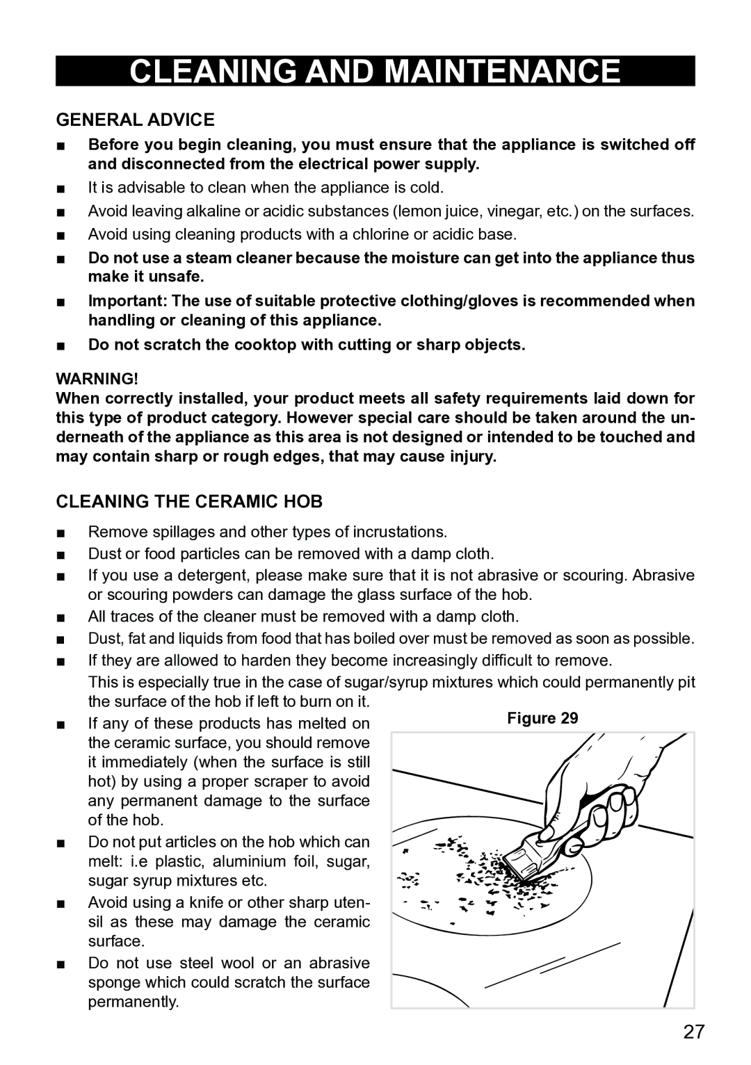 DeLonghi DEIND603, DEIND604, DEIND804 manual General Advice, Cleaning the Ceramic HOB 