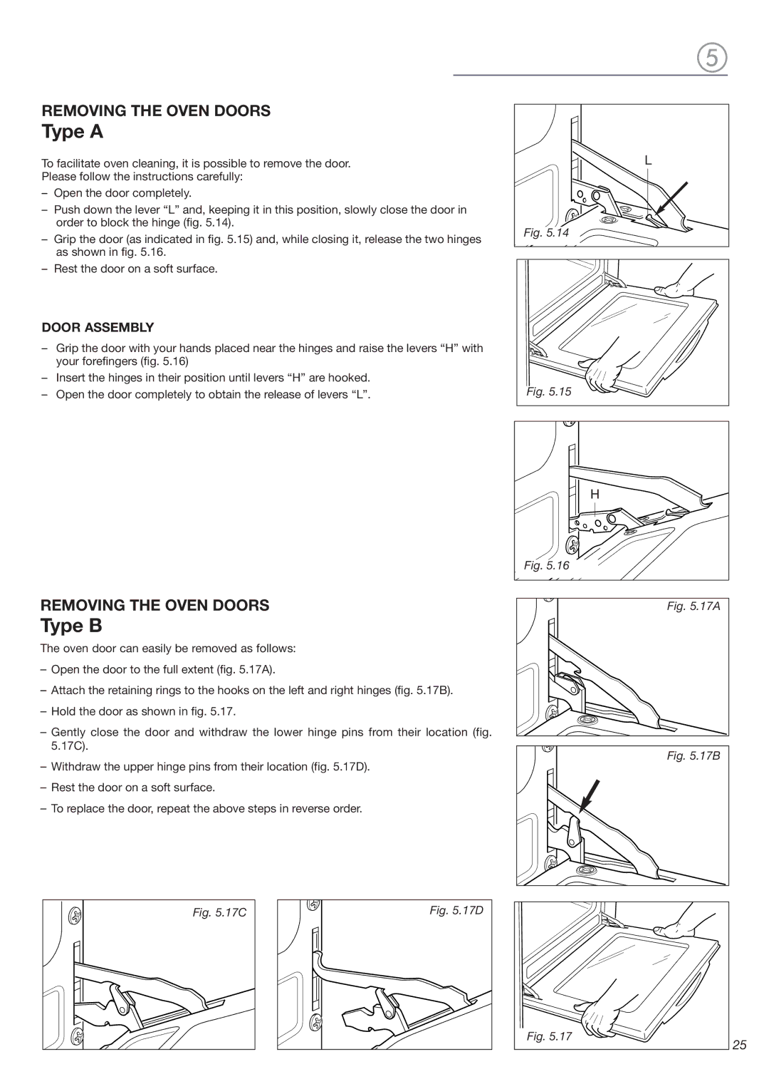 DeLonghi DESFGG36 warranty Type a, Removing the Oven Doors 