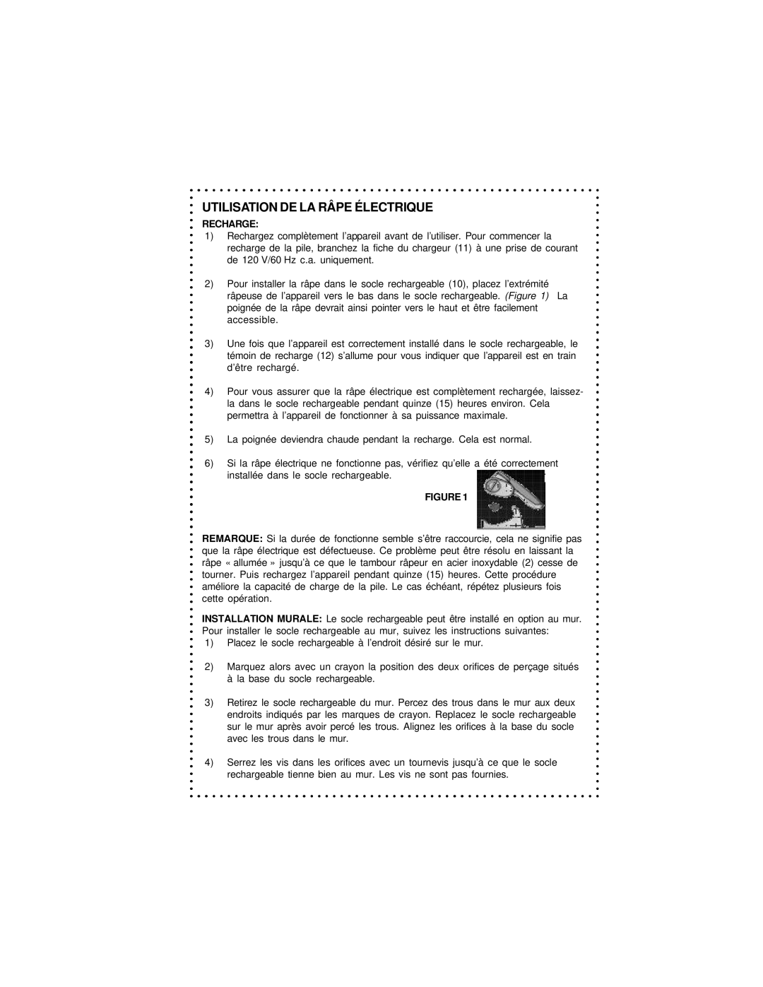 DeLonghi DFG440 Series instruction manual Utilisation DE LA Râpe Électrique, Recharge 