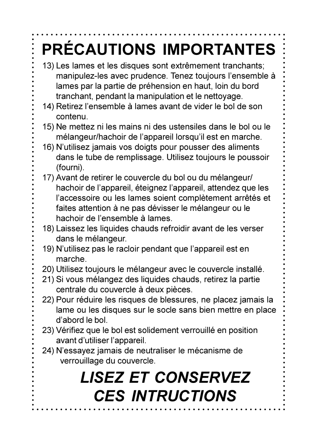 DeLonghi DFP690 Series instruction manual Lisez ET Conservez CES Intructions 