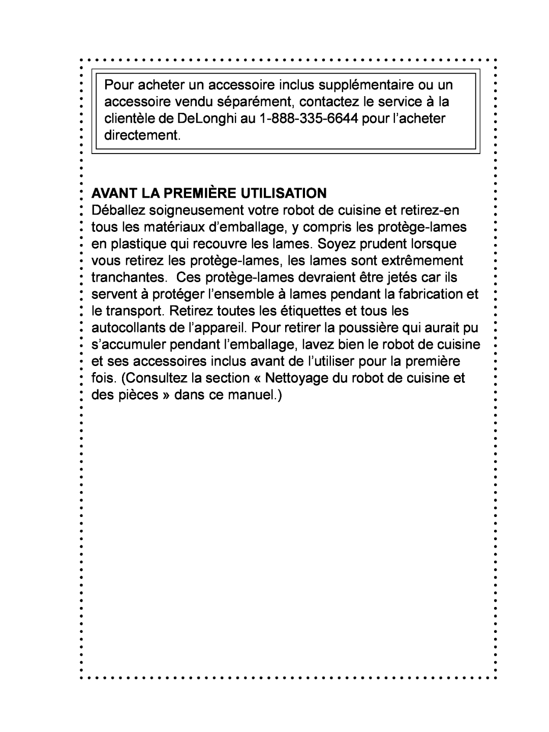 DeLonghi DFP690 Series instruction manual Avant La Première Utilisation 