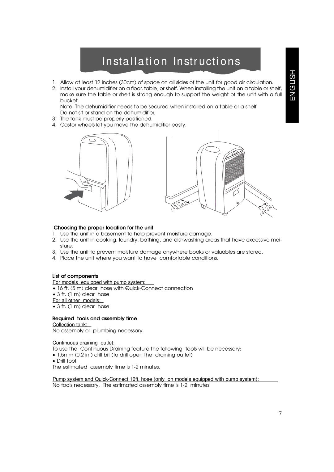 DeLonghi DH400P, DE 400P, DE 500P, DE500, de 400 owner manual Installation Instructions, Continuous draining outlet 