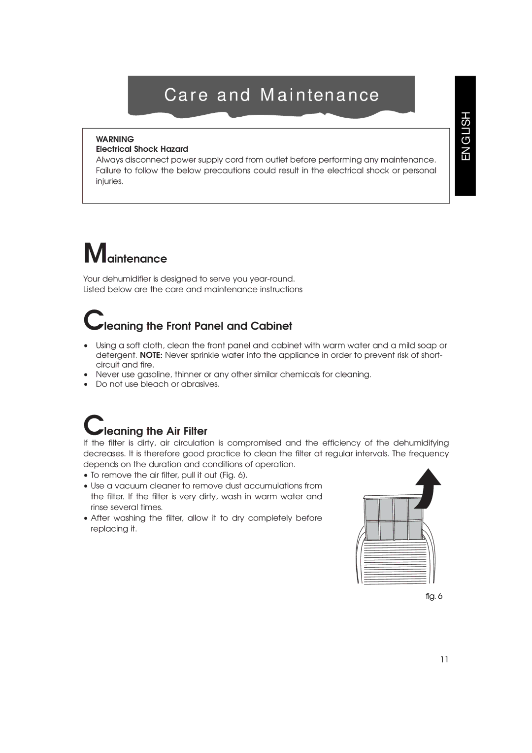 DeLonghi de 400, DH400P, DE 400P, DE 500P, DE500 owner manual Care and Maintenance 