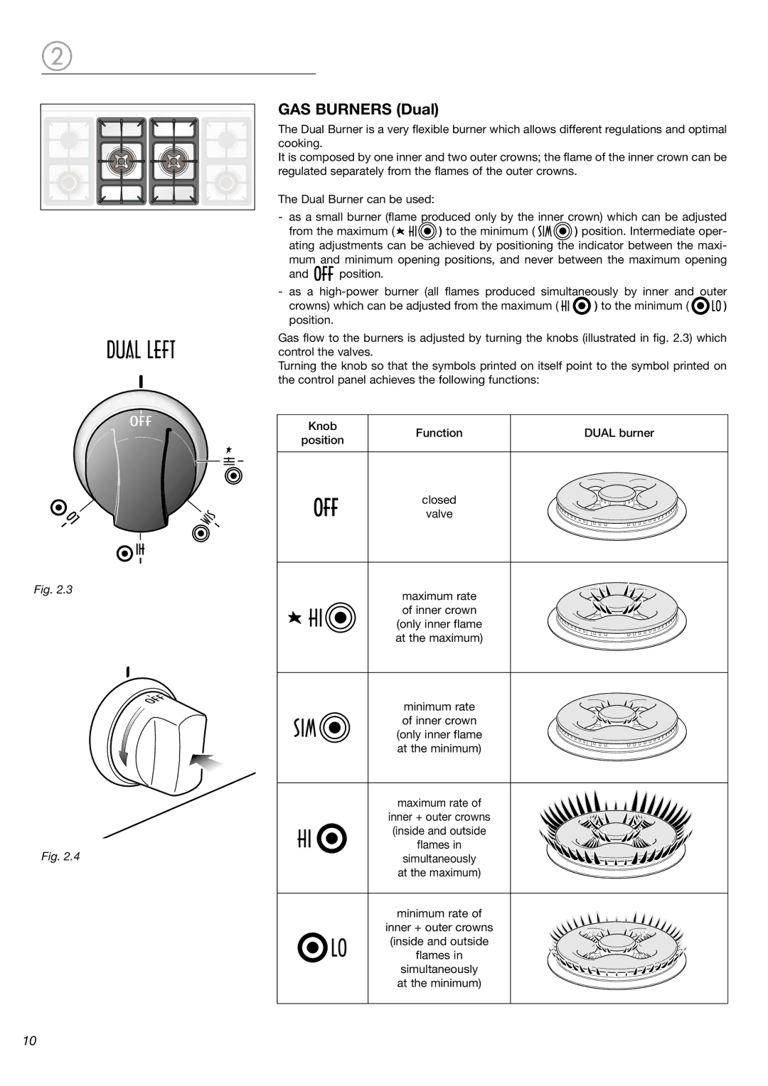 DeLonghi DL 48 P6E manual GAS Burners Dual 