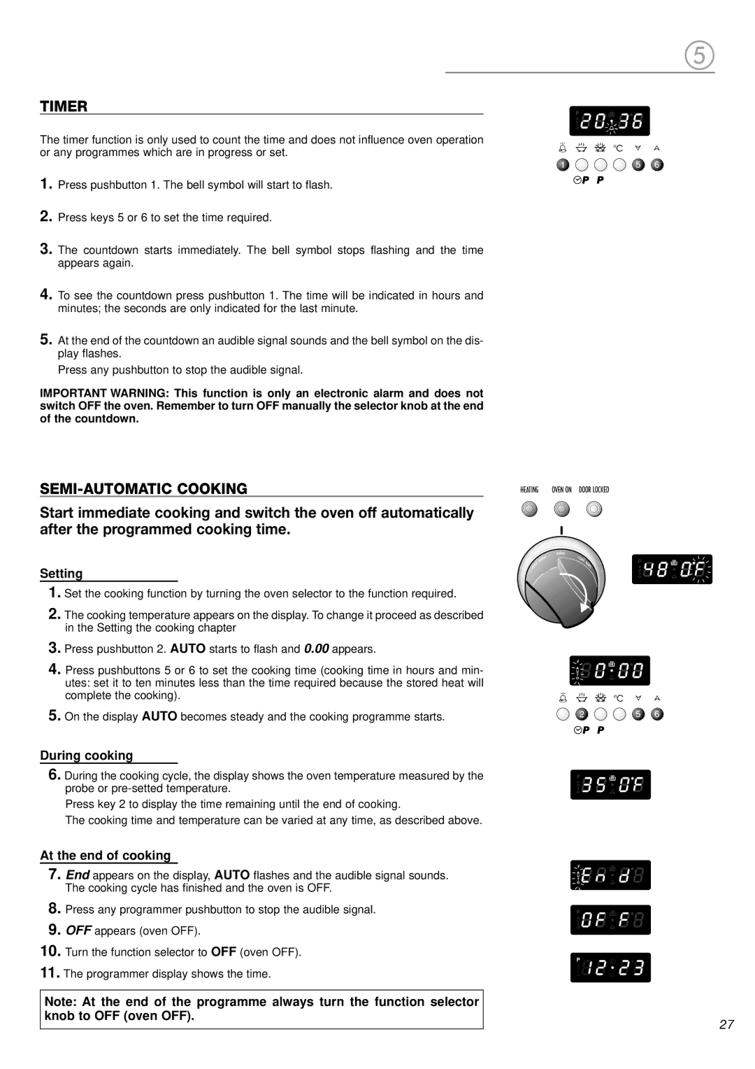 DeLonghi DL 48 P6E manual Timer, SEMI-AUTOMATIC Cooking 