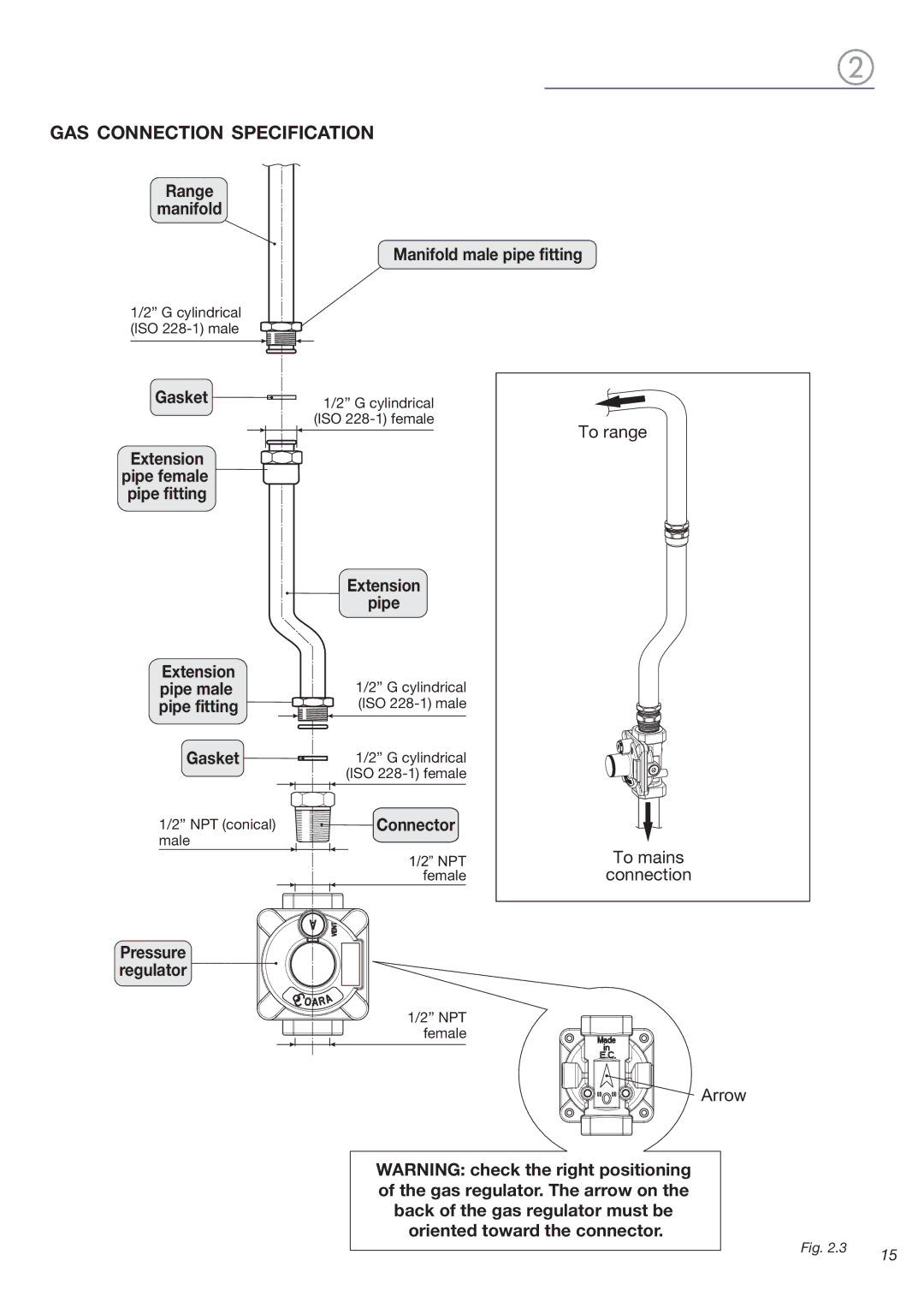 DeLonghi DL48P6G-E, DL 48 P6G warranty GAS Connection Specification, Connector 