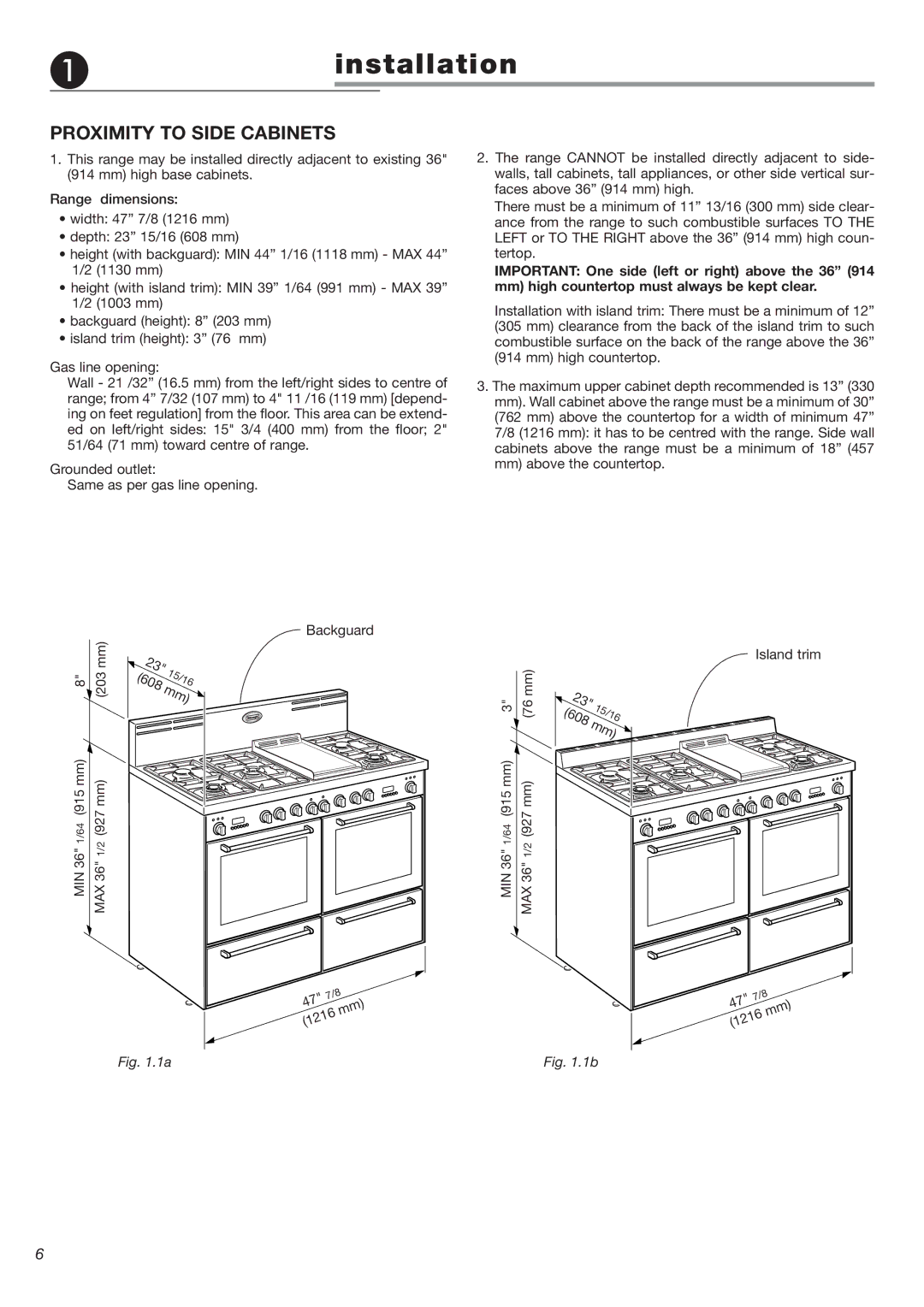 DeLonghi DL 48 P6G, DL48P6G-E warranty Installation, Proximity to Side Cabinets 