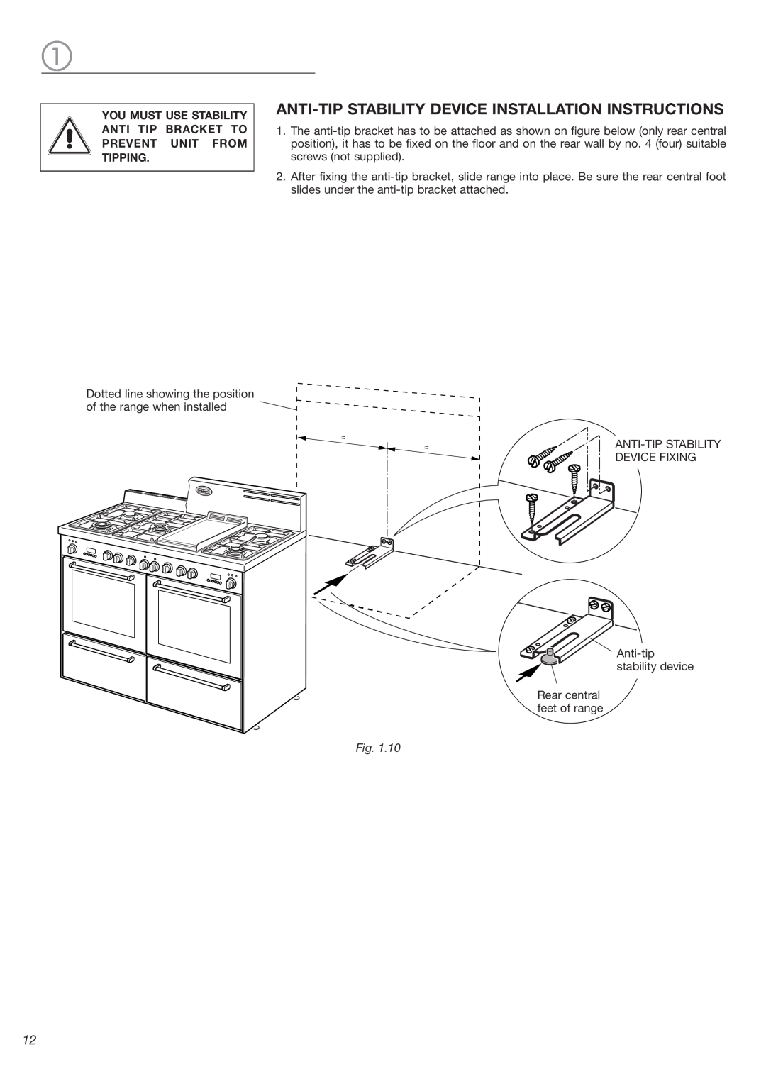 DeLonghi DL 48 P6G, DL48P6G-E warranty Anti-Tip Stability Device Installation Instructions 
