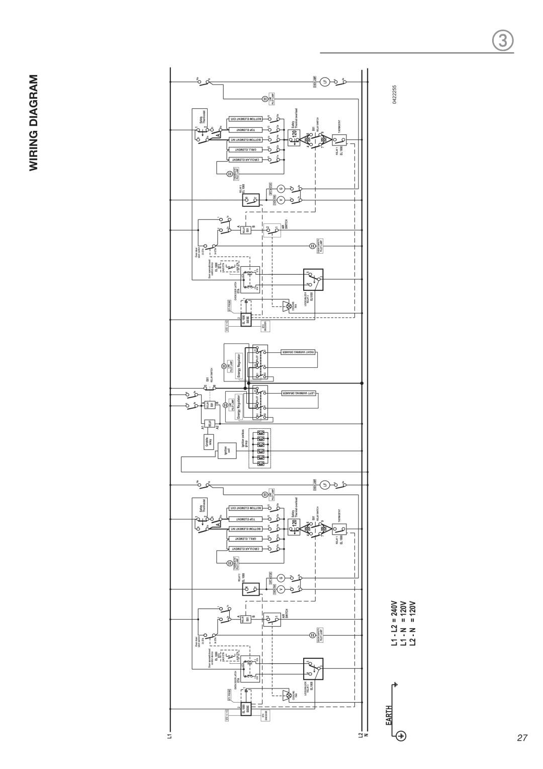 DeLonghi DL48P6G-E, DL 48 P6G warranty Wiring Diagram, L1 - L2 =, L1 - N, L2 - N, Earth, 0422255 