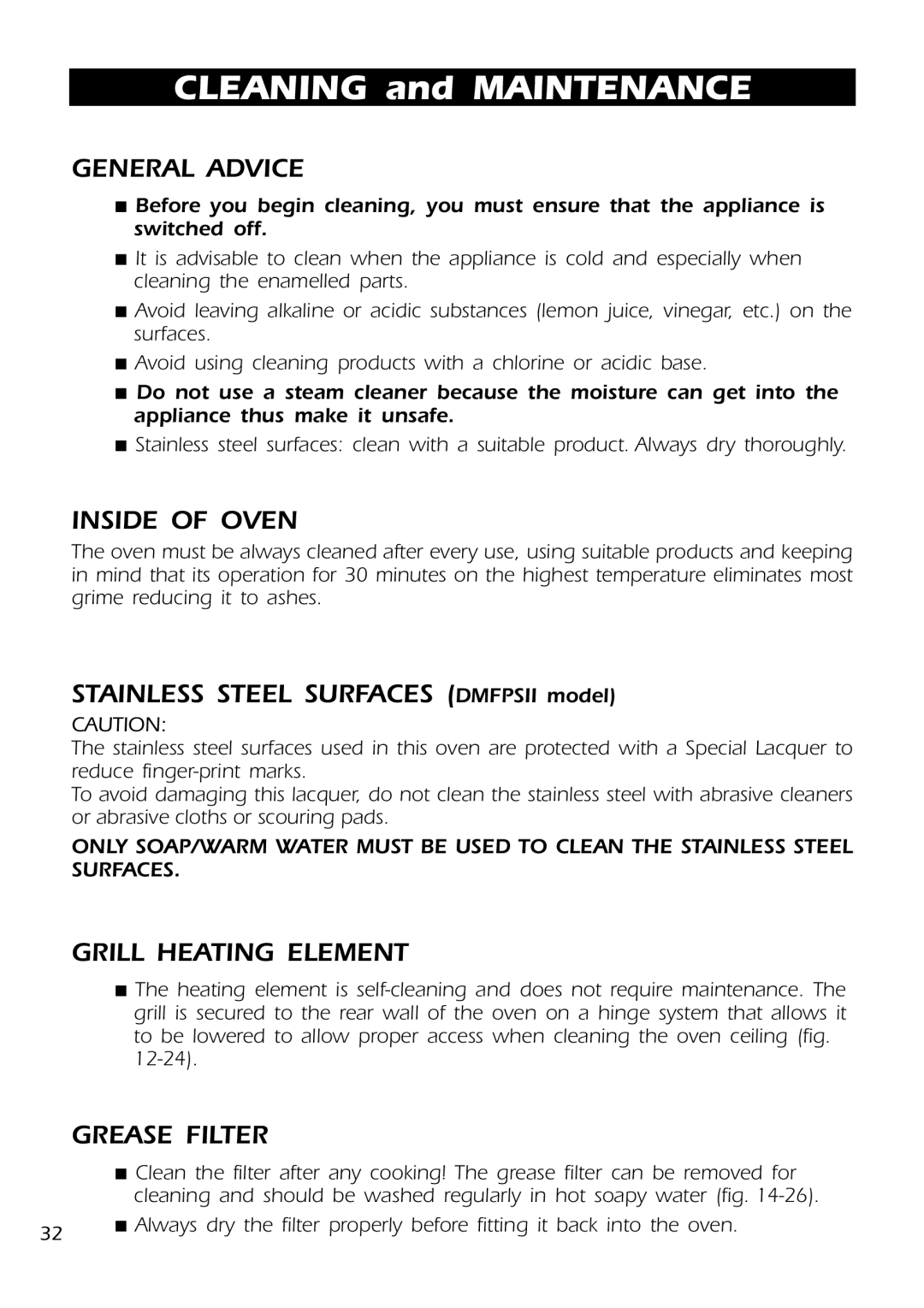 DeLonghi DMFPSII manual General Advice, Inside of Oven, Grill Heating Element 