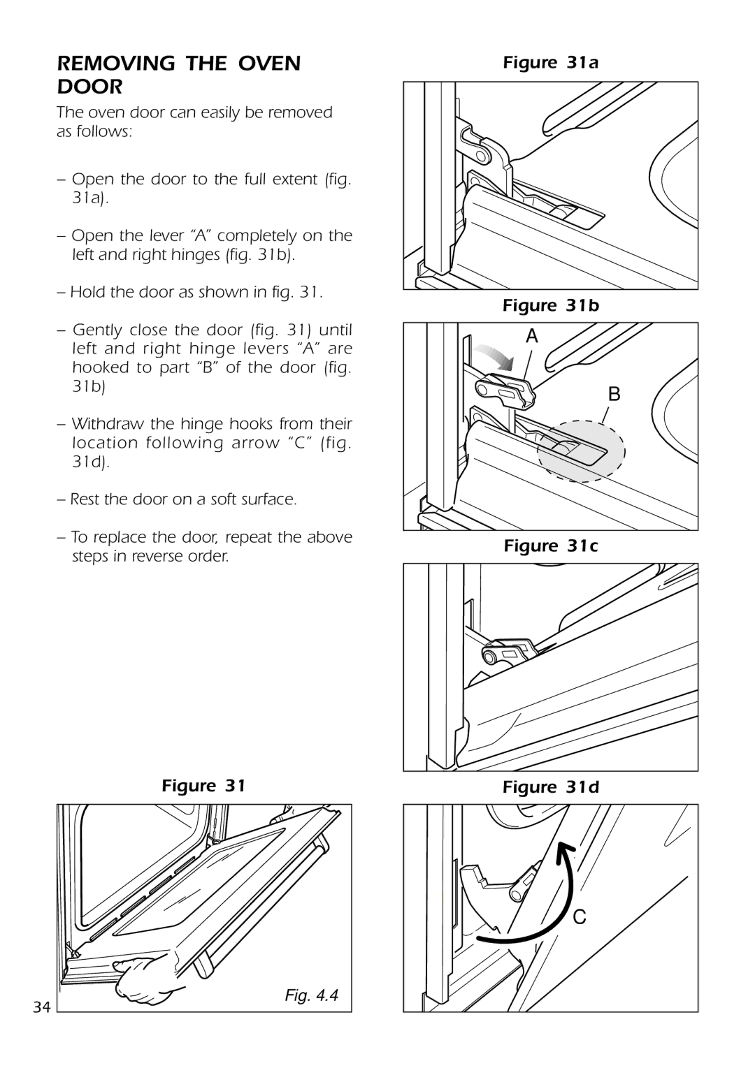 DeLonghi DMFPSII manual Removing the Oven Door 