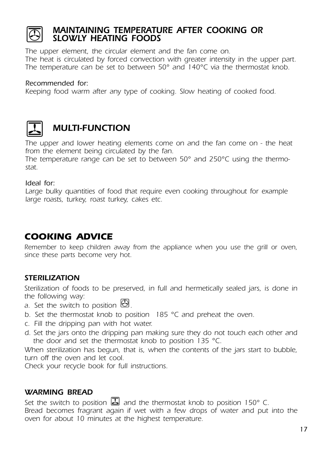 DeLonghi DMFPSII manual Multi-Function, Cooking Advice 
