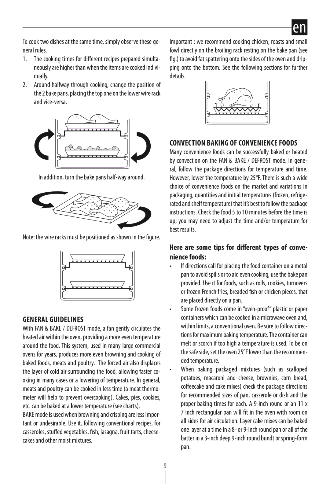 DeLonghi DO1289 manual General guidelines, Convection baking of convenience foods 